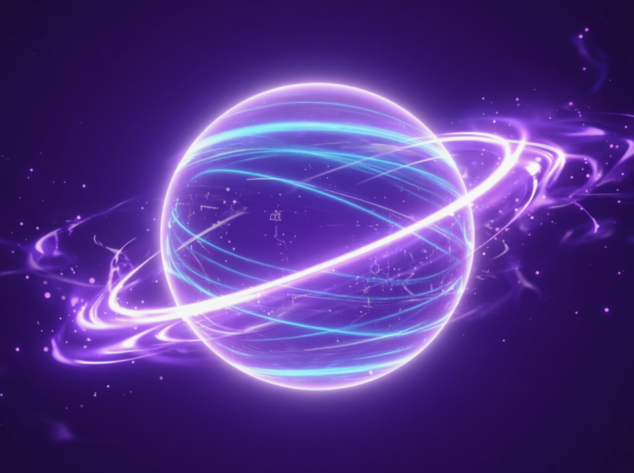 Digitale Souveränität: austauschbares KI-Modell bei bios-UNIVERSE in Lila und Cyan